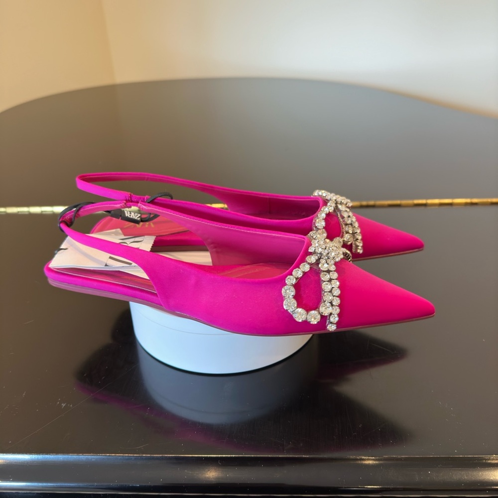 NWT Zara Luxury Summer Wedding Embelished Bejeweled Bow slingback mules/shoes - Picture 10 of 17